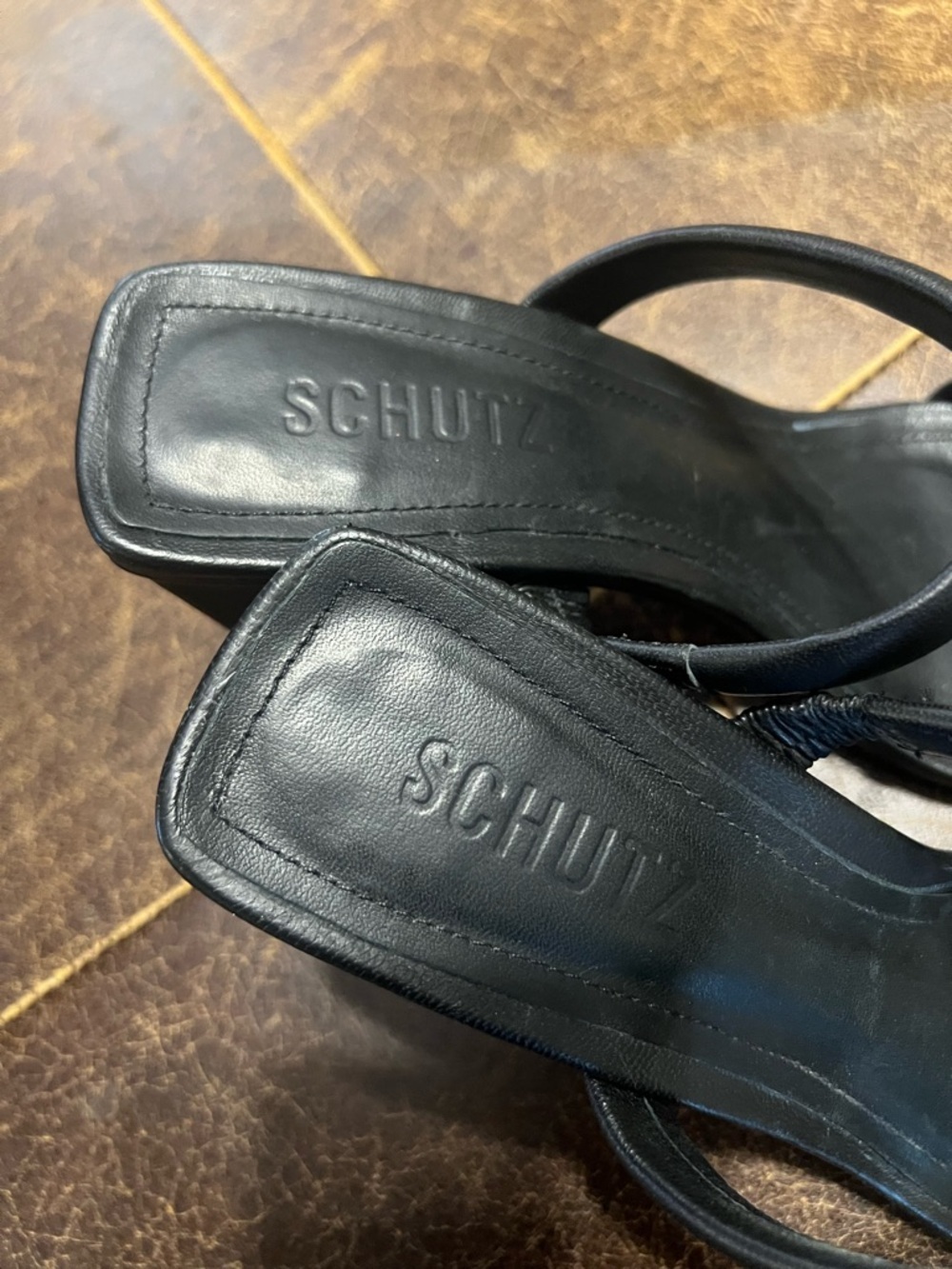 Schutz Ully Black Leather Square Toe Block Heel Sandals 7.5 Minimalist 90s - Picture 4 of 10